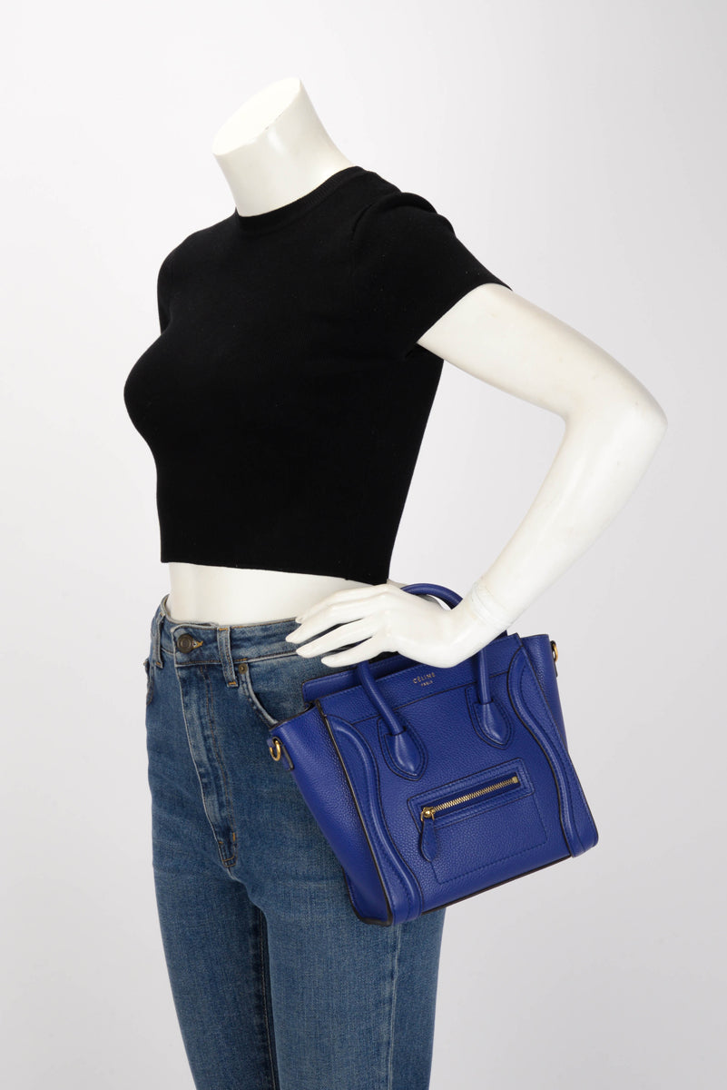 Celine Indigo Drummed Calfskin Micro Luggage Mini Bag
