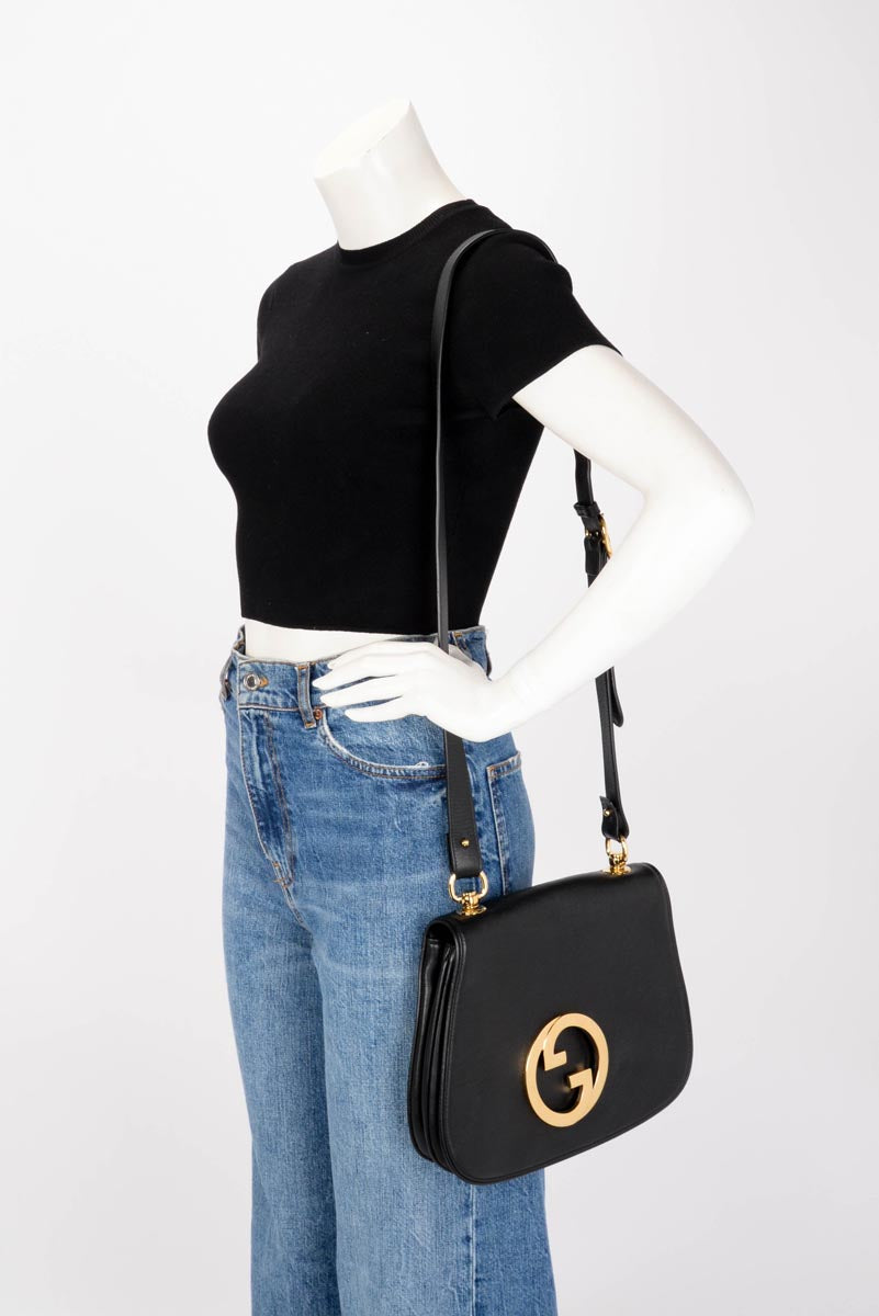 Gucci Black Roxy Calfskin Blondie Medium Shoulder Bag