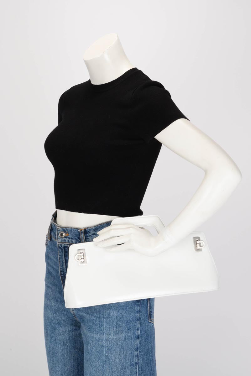 Ferragamo Optic White Hi-Shine Wanda East West Bag