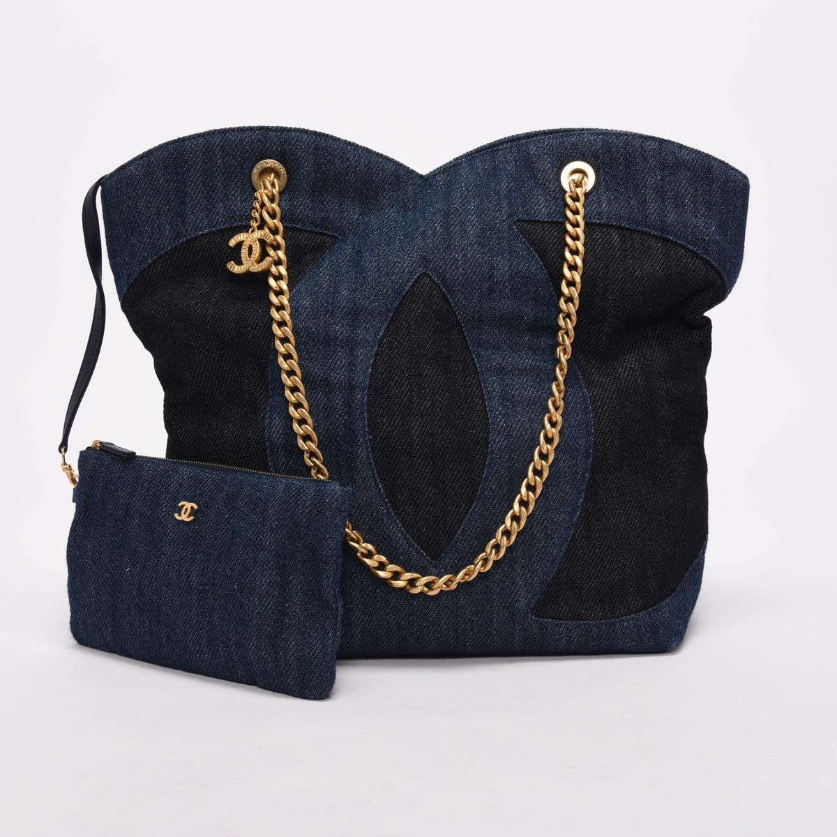 Chanel Two Tone Denim Large CC Shopping Tote