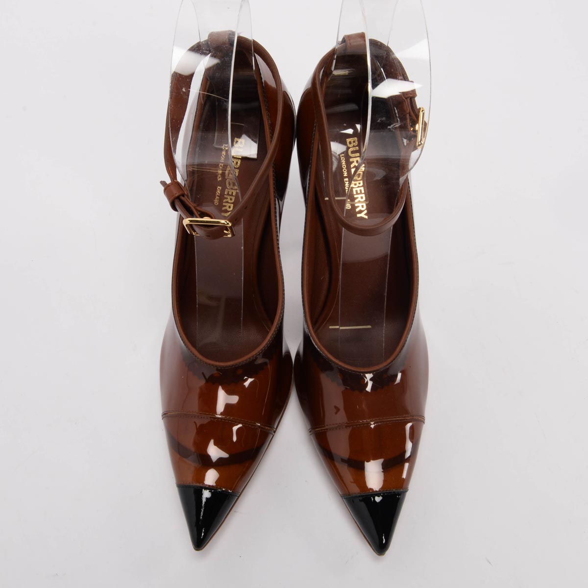 Burberry Burnished Brown Patent Evan Pointed Toe Pumps 39