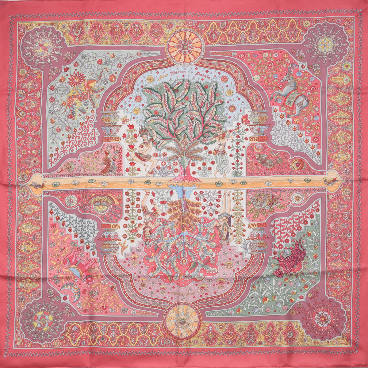Hermes Pink Silk Aux Portes du Palais Scarf