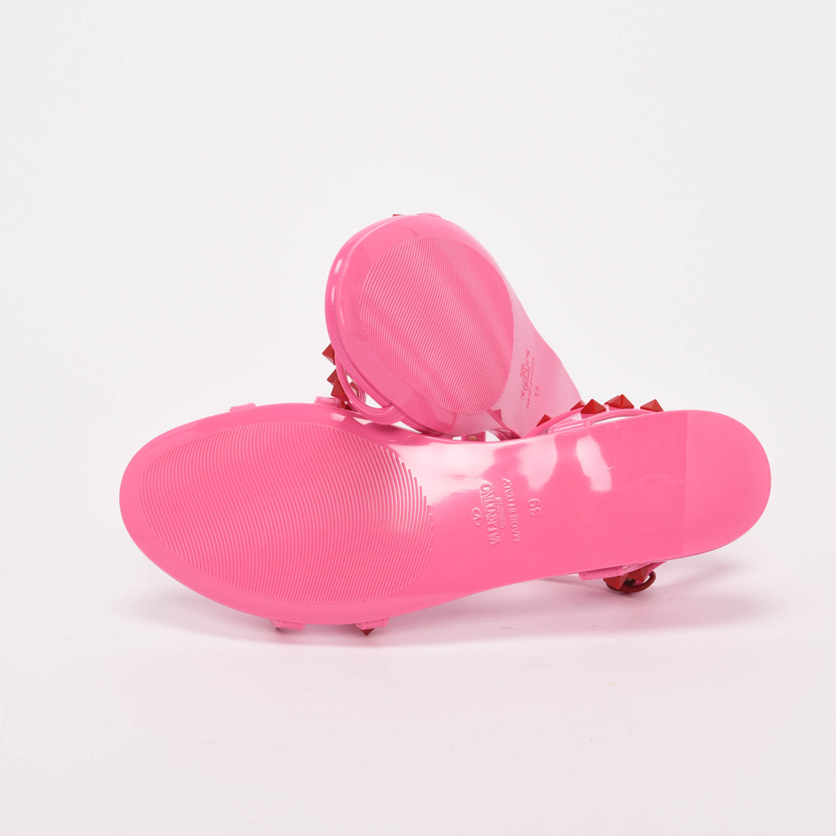 Valentino Pink & Red Rubber Rockstud Jelly Sandals 39