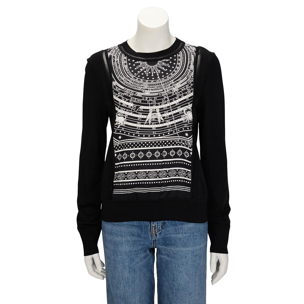 Hermes Black & White Printed Silk Astrologie Bandana Sweater