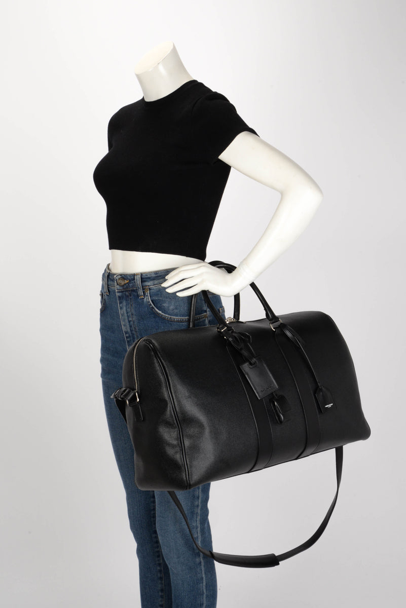 Saint Laurent Black Calfskin Classic Duffle 24 Overnight Bag