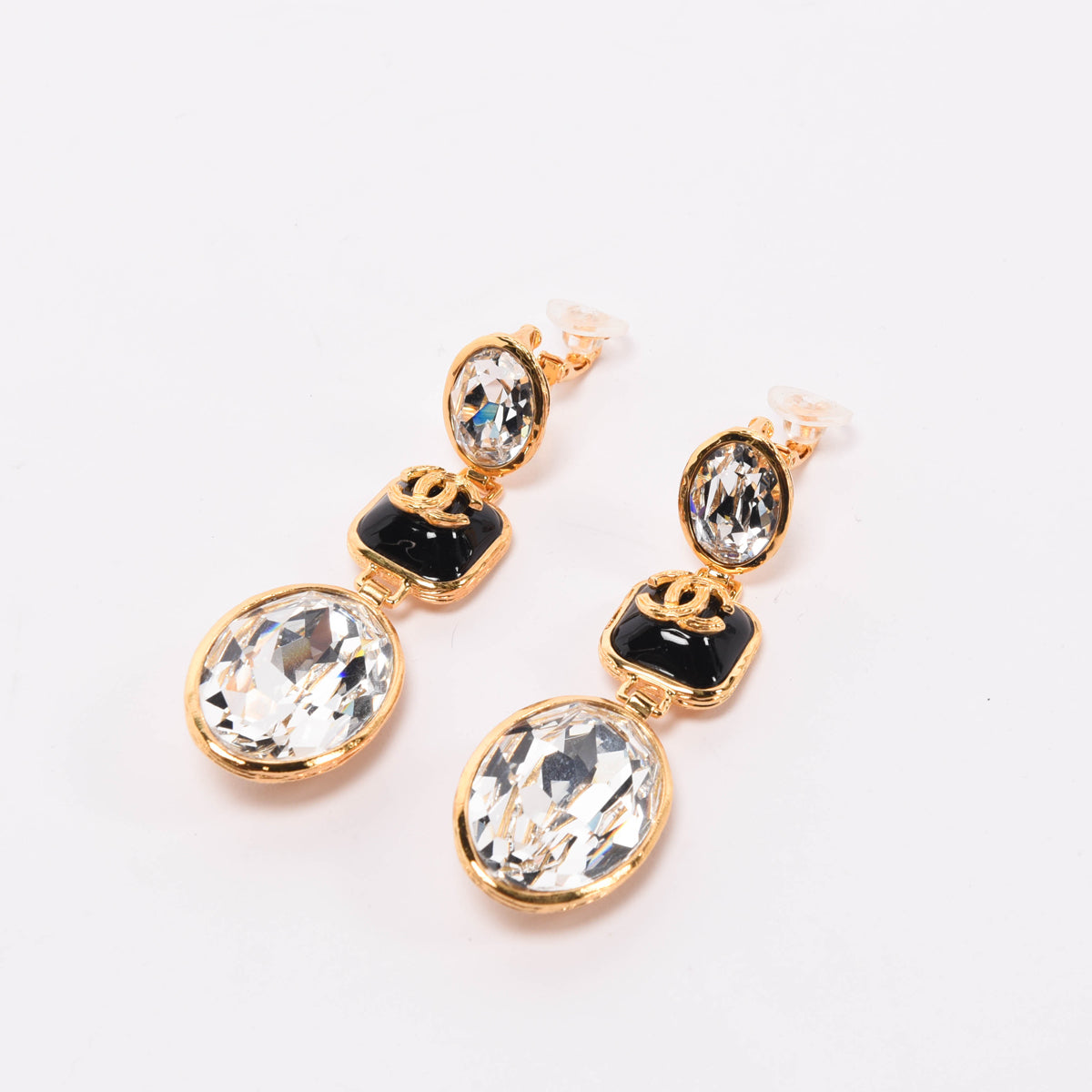 Chanel Gold & Black Crystal CC Clip-on Earrings