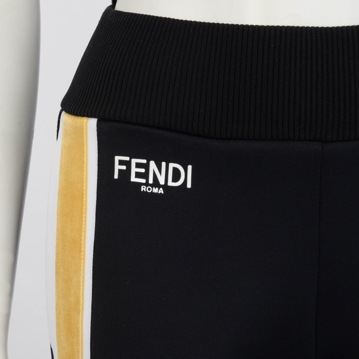 Fendi Black & Yellow Jersey & Velvet Logo Track Pants IT 38