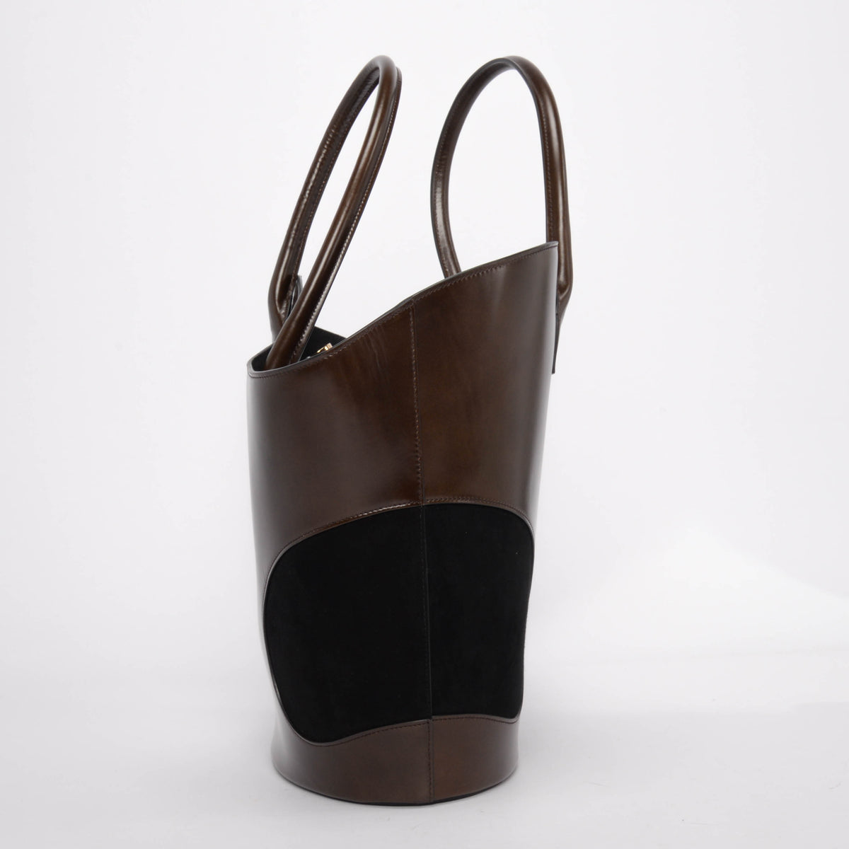 Ferragamo Brown & Black Calfskin & Suede Large Cut-Out Tote