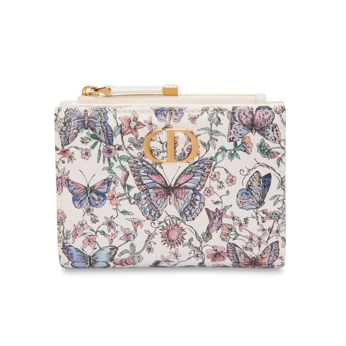 Dior White Butterfly Print Caro Dahlia Wallet