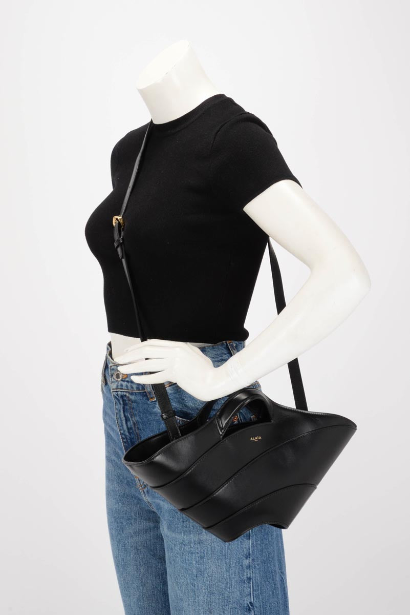 Alaia Black Smooth Calfskin Khaima Small Tote Bag