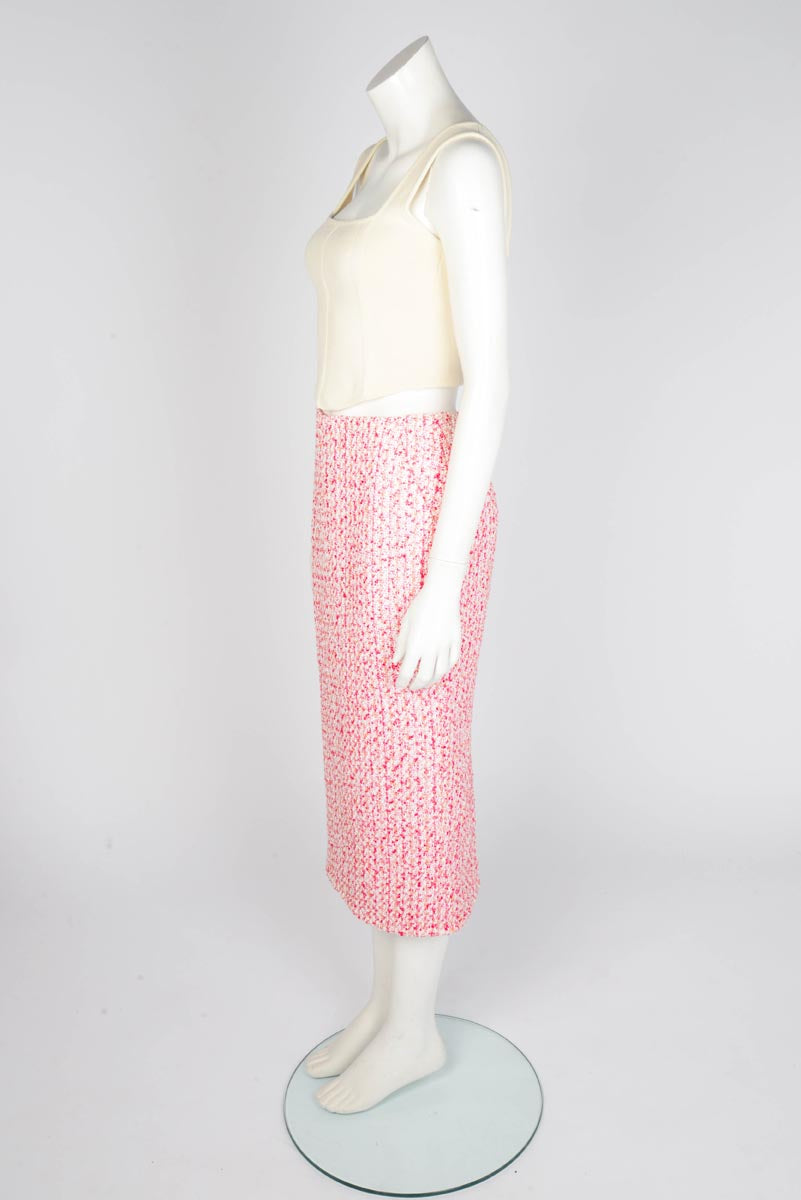 Chanel Pink & Orange Fantasy Tweed Pencil Skirt FR 38