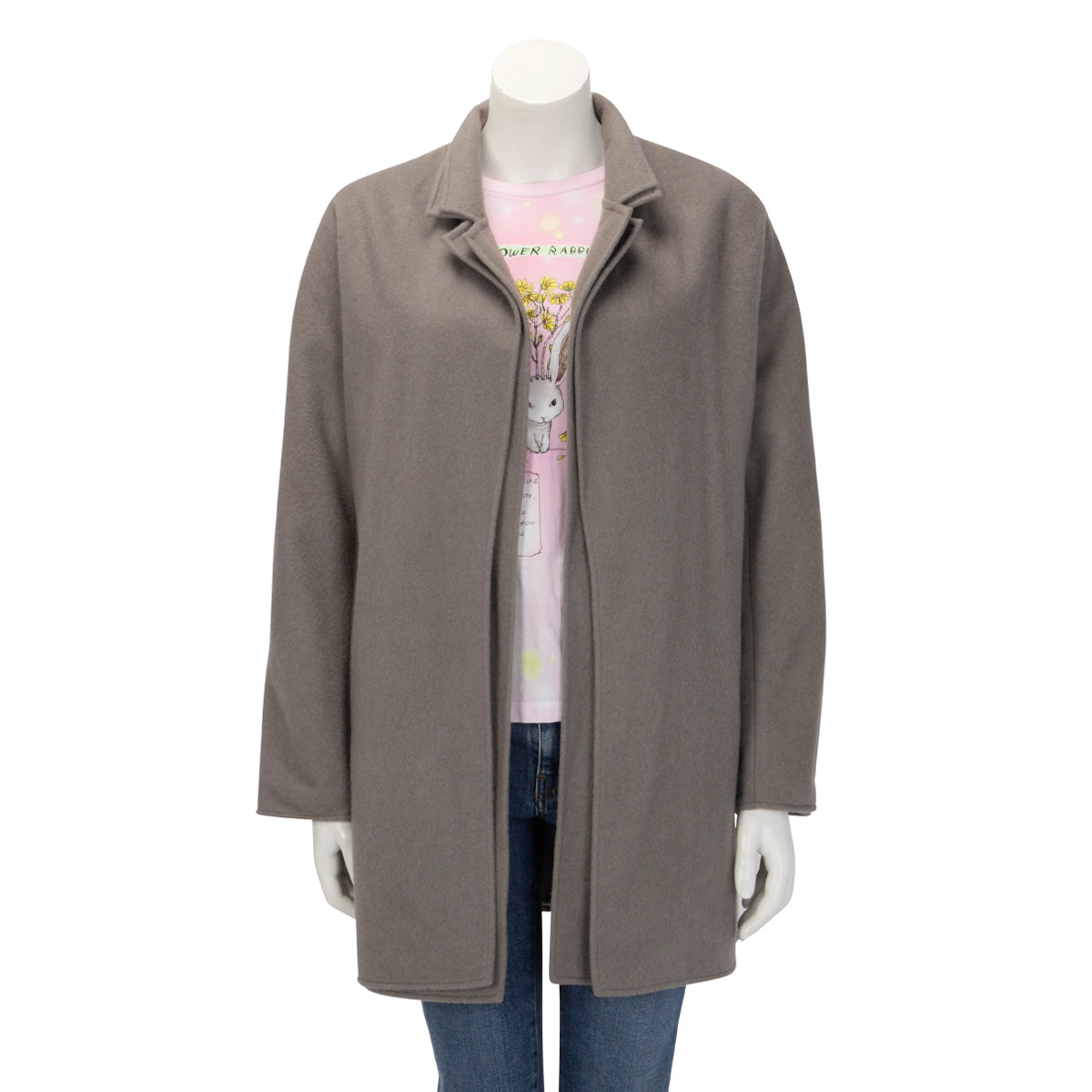 Hermes Grey Cashmere Double Layer Open Coat FR 40