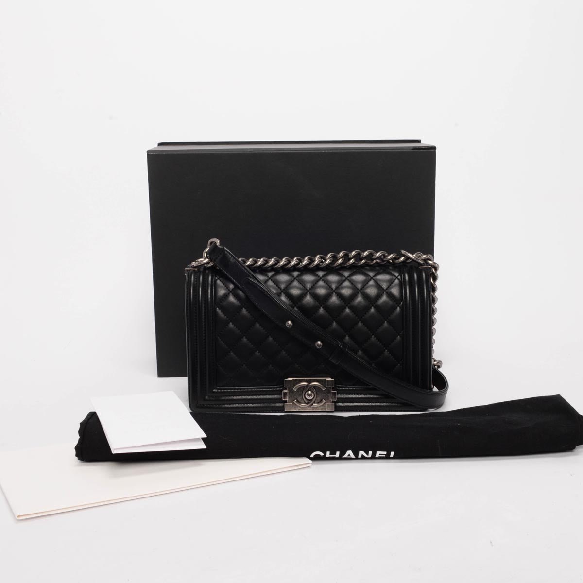 Chanel Black Quilted Lambskin Medium Boy Bag