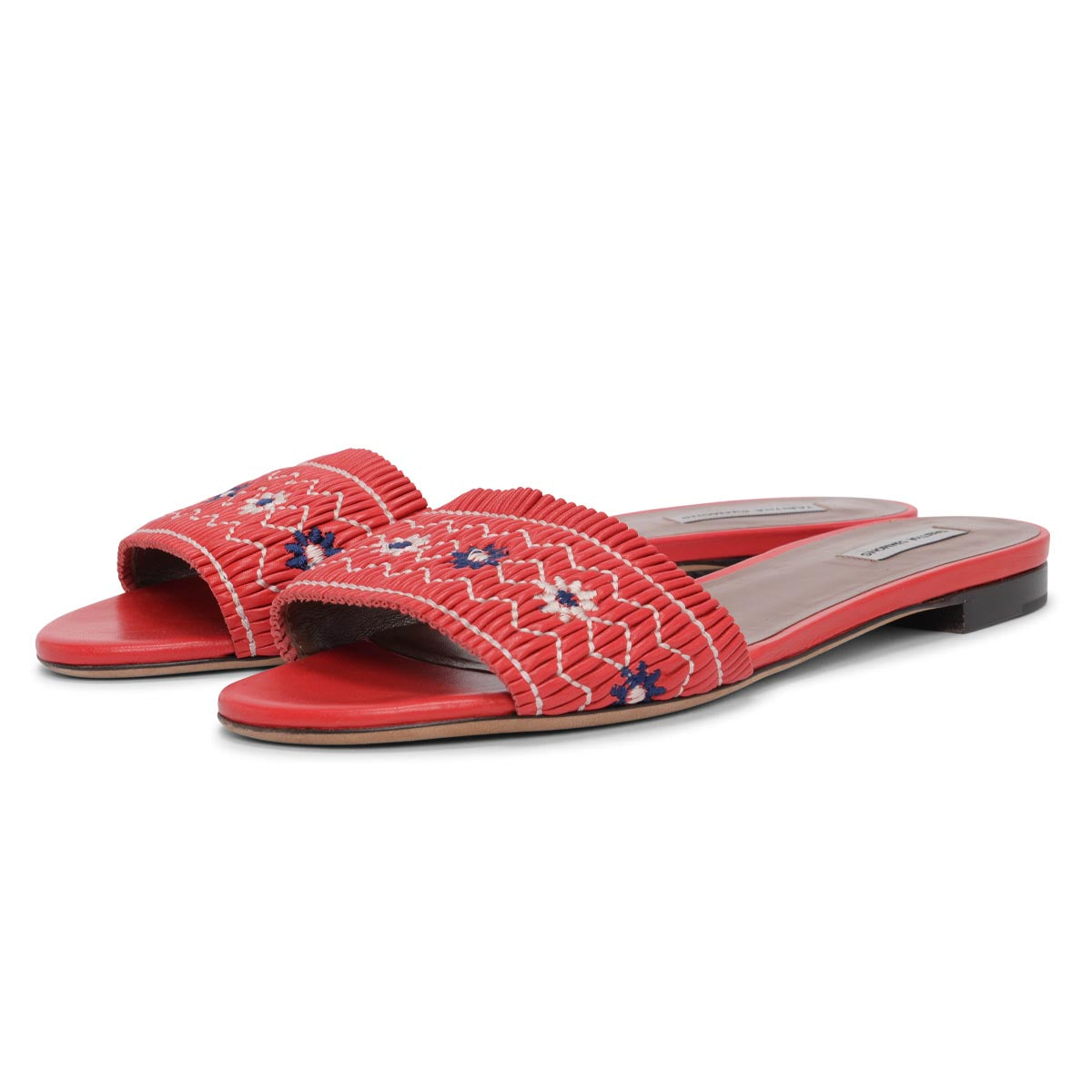 Tabitha Simmons Red Pleated Leather Dizzy Slides Flats 40