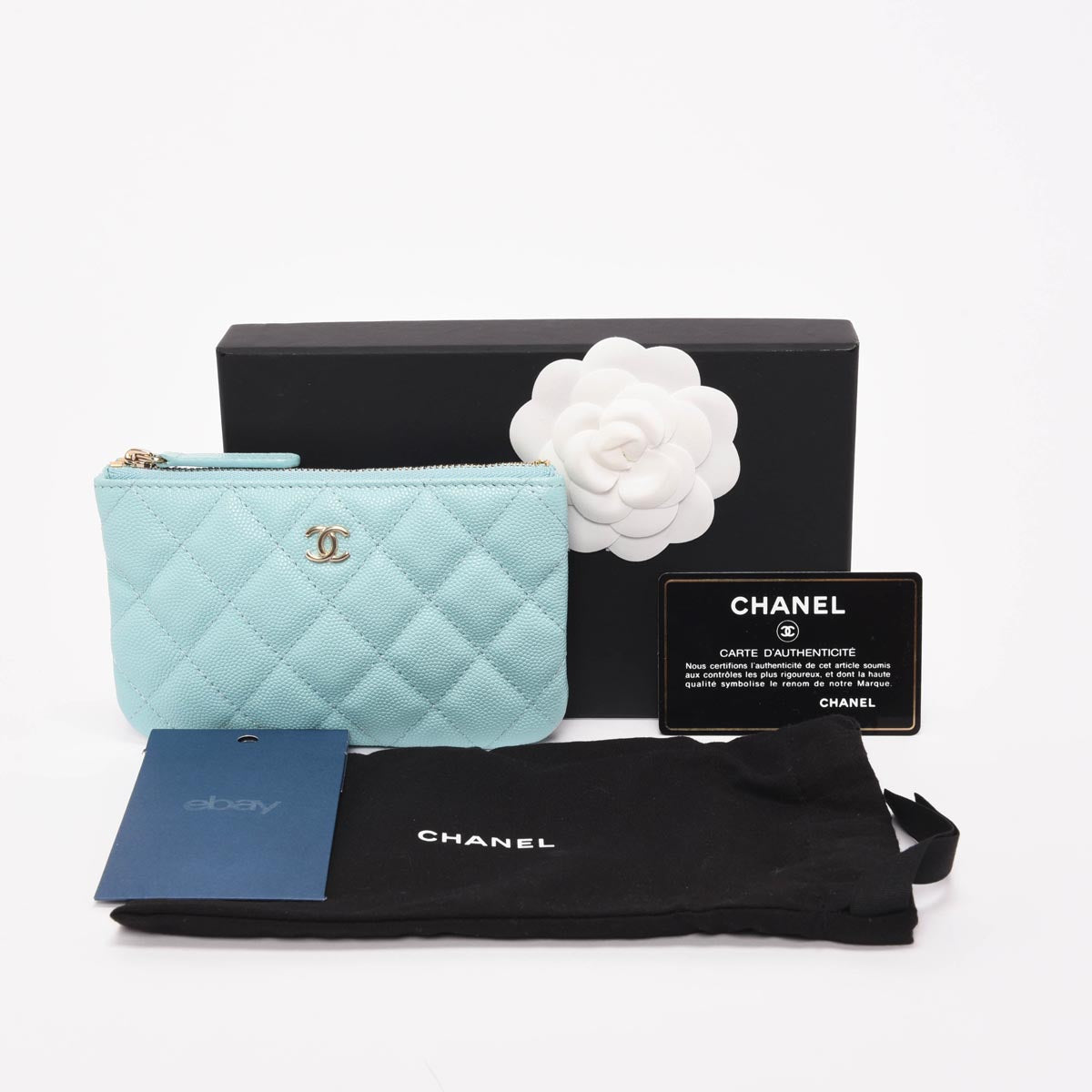 Chanel Tiffany Blue Quilted Caviar Classic Small Zipped Pouch