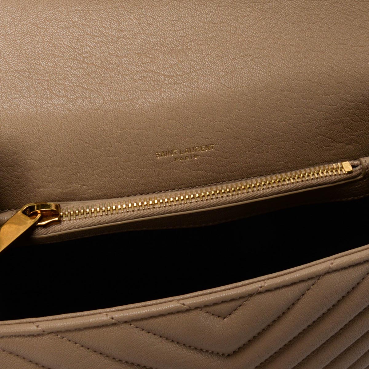 Saint Laurent Beige Chevron Calfskin Medium College Bag