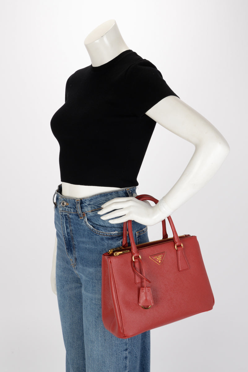 Prada Red Saffiano Lux Small Galleria Tote