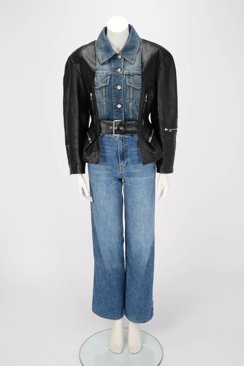 Alexander McQueen Leather & Denim Hybrid Cocoon Jacket IT 46