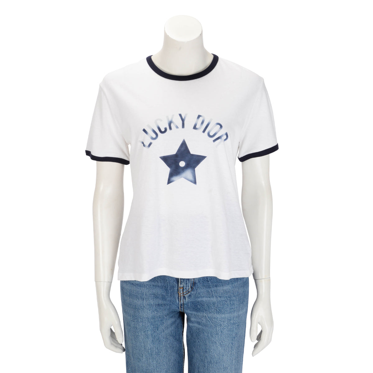 Dior White & Navy Cotton Lucky Dior Logo T-Shirt L