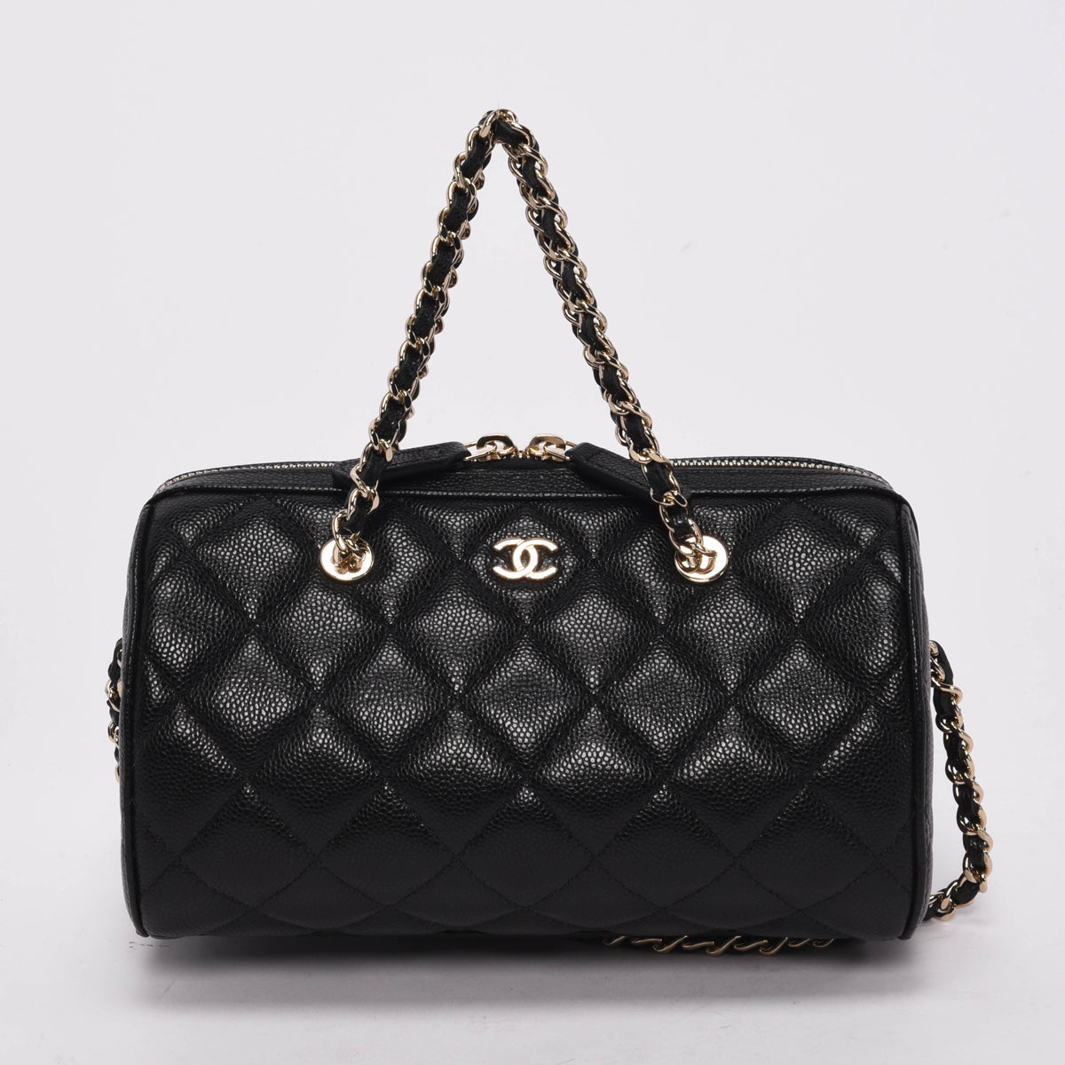Chanel Black Quilted Caviar Mini Bowling Bag with Chain