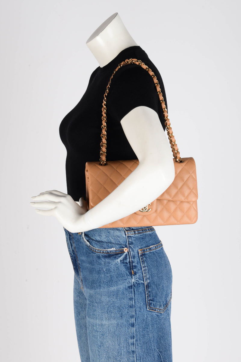 Chanel Dark Beige Caviar Medium Classic Flap Bag LGHW