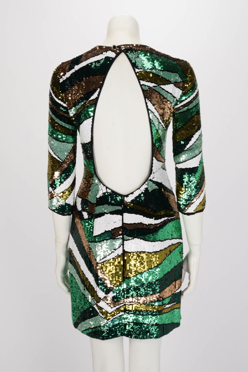 Emilio Pucci Emerald Sequin Encrusted Open Back Dress IT 44