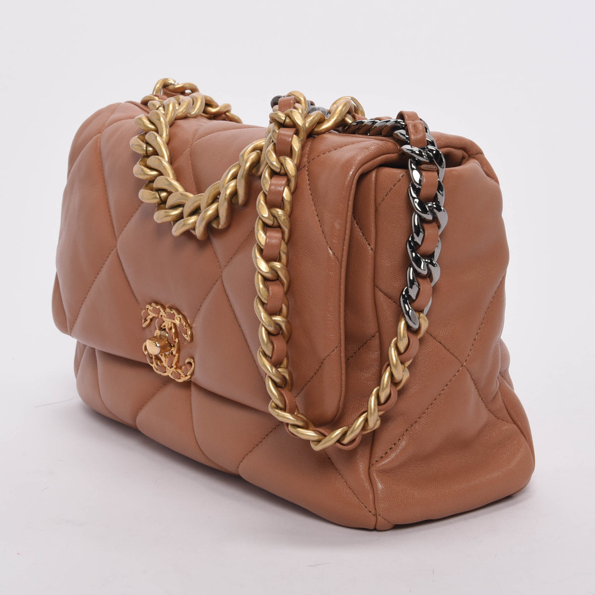 Chanel Tan Quilted Goatskin Large Chanel 19 Flap Bag
