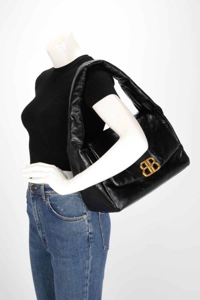 Balenciaga Black Soft Calf Large Monaco Sling Bag