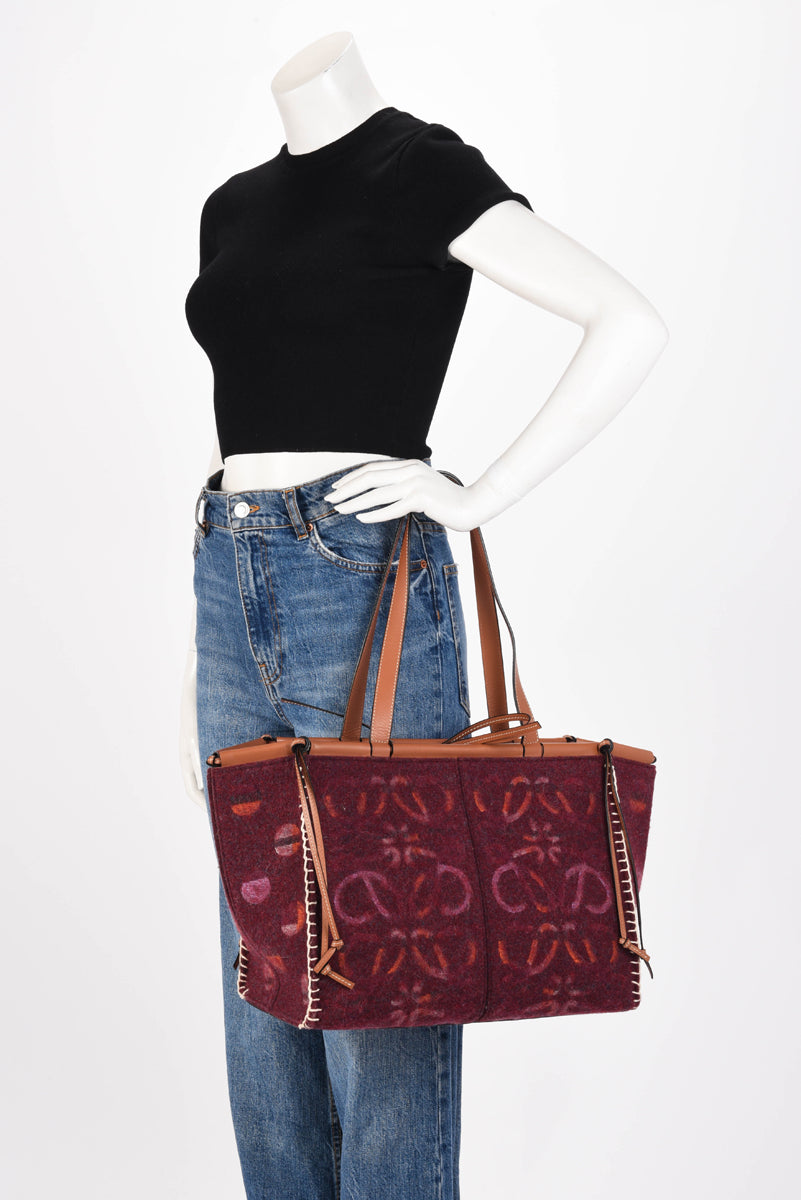 Loewe Burgundy Wool Anagram Cushion Tote