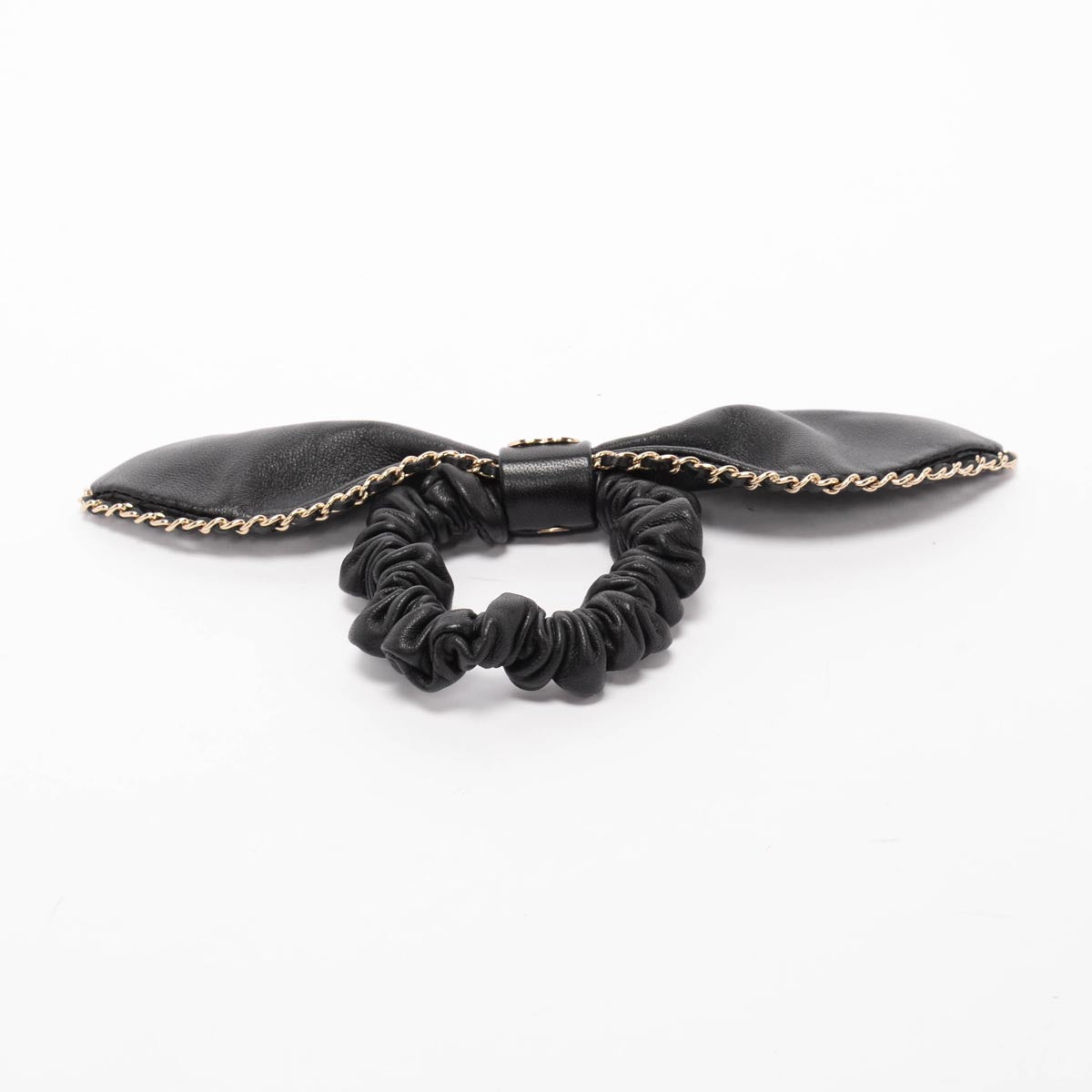 Chanel Black Lambskin CC Chain Bow Scrunchie