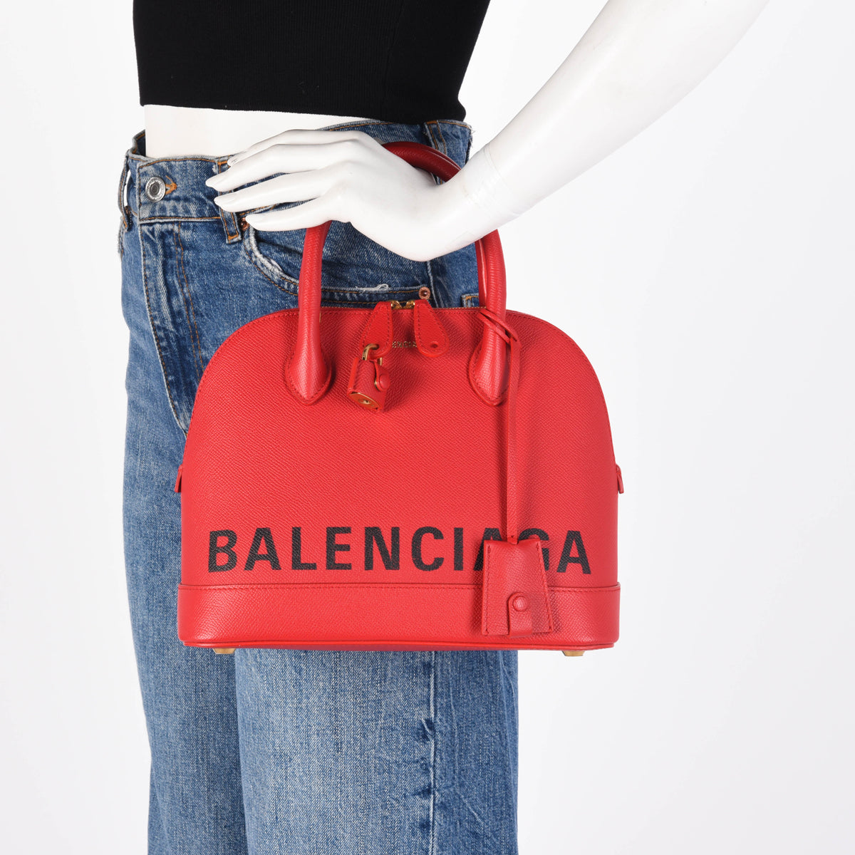 Balenciaga Red Calfskin Small Logo Ville Bag