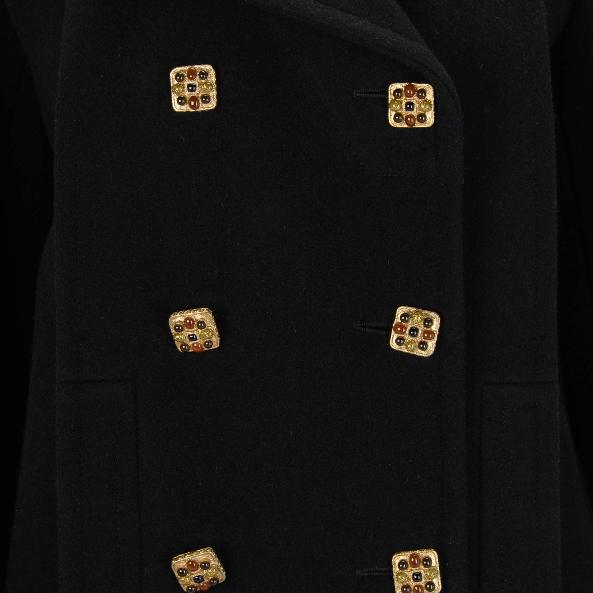 Chanel Black Wool Melton Gripoix Button Pea Coat FR 40