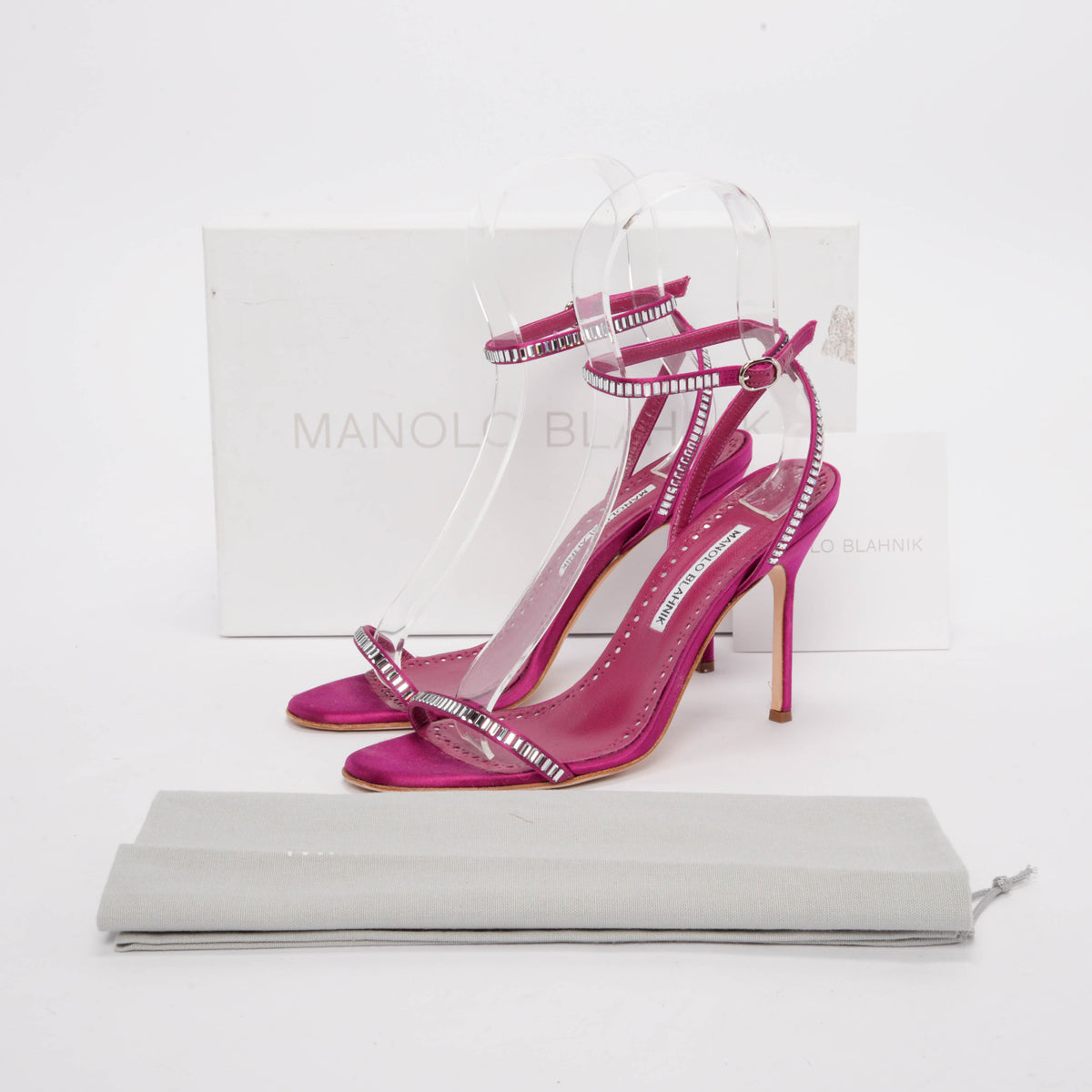 Manolo Blahnik Pink Satin Crinastra Sandals 38