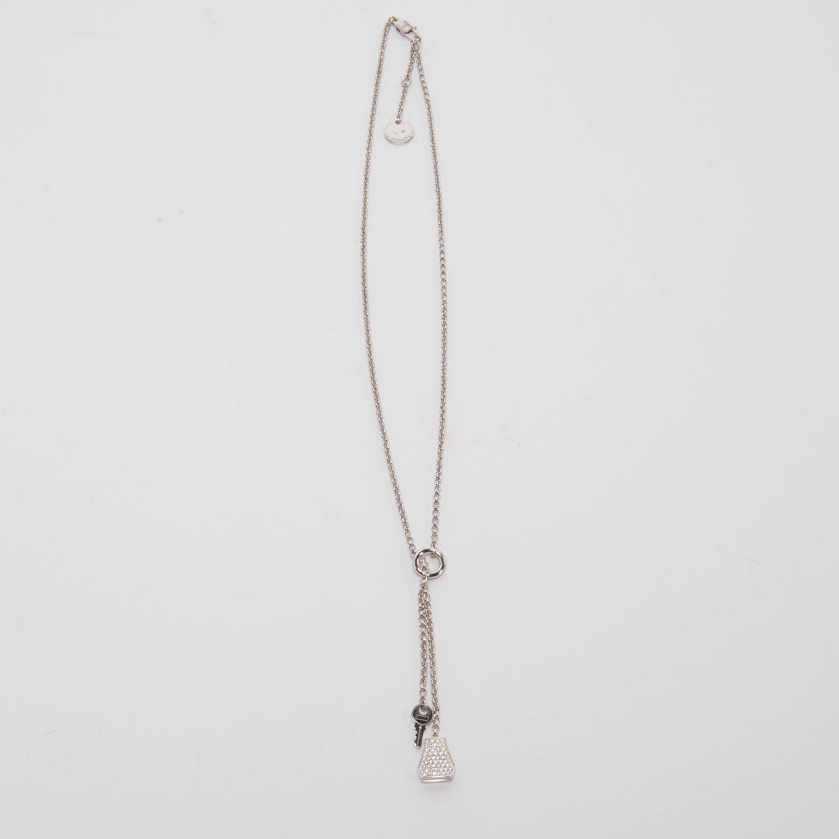Hermes 18k White Gold & Diamond Small Model Kelly Clochette Necklace
