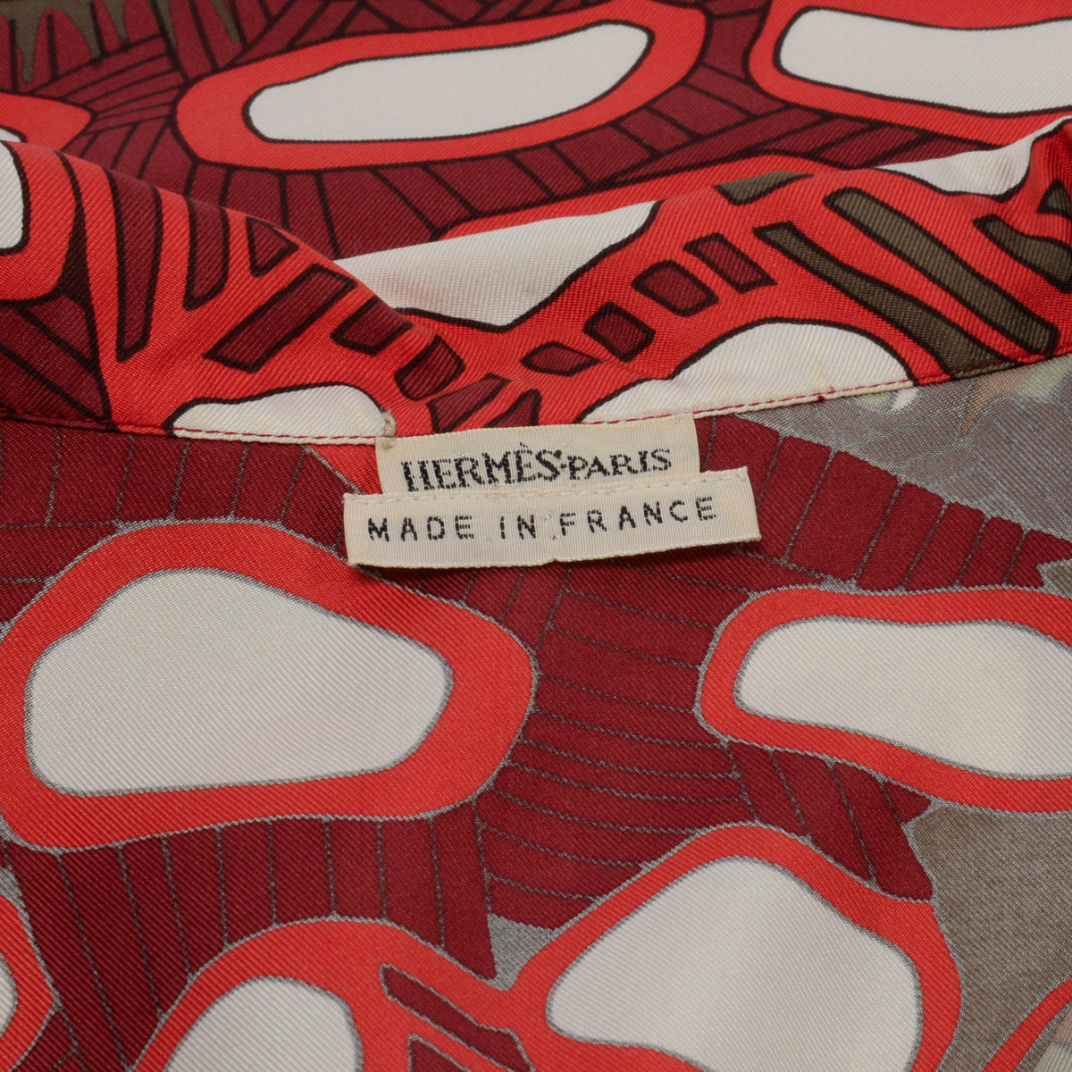 Hermes Red Silk Grands Fonds II Blouse FR 38