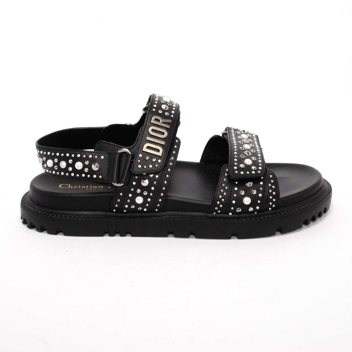 Dior Black Studded Leather Dioract Sandals 39
