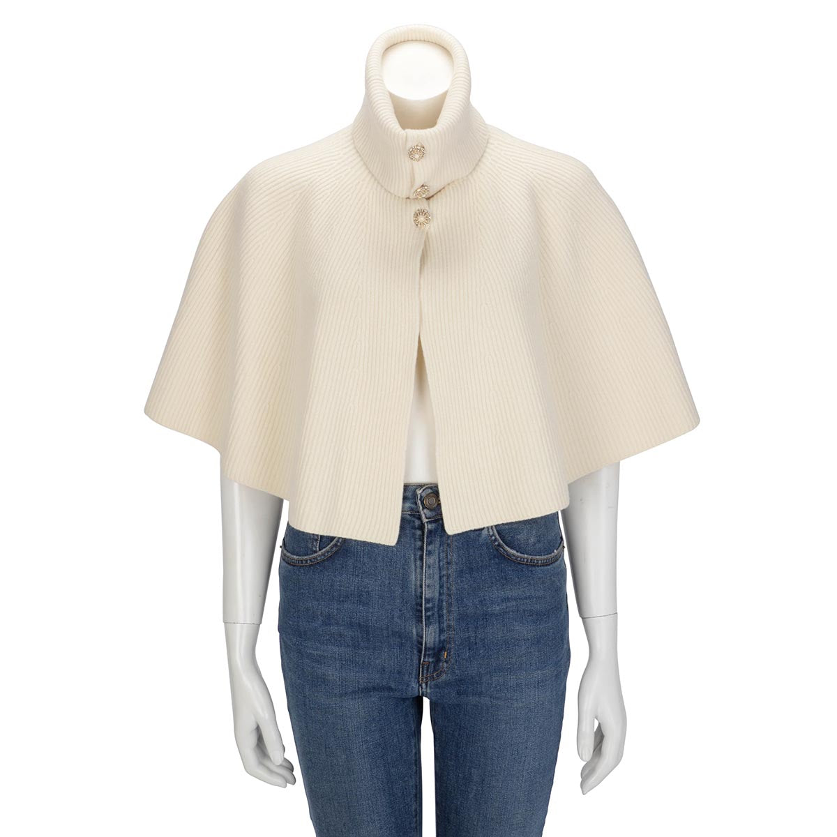 Chanel Ecru Wool Knit Gripoix Button Cape FR 38