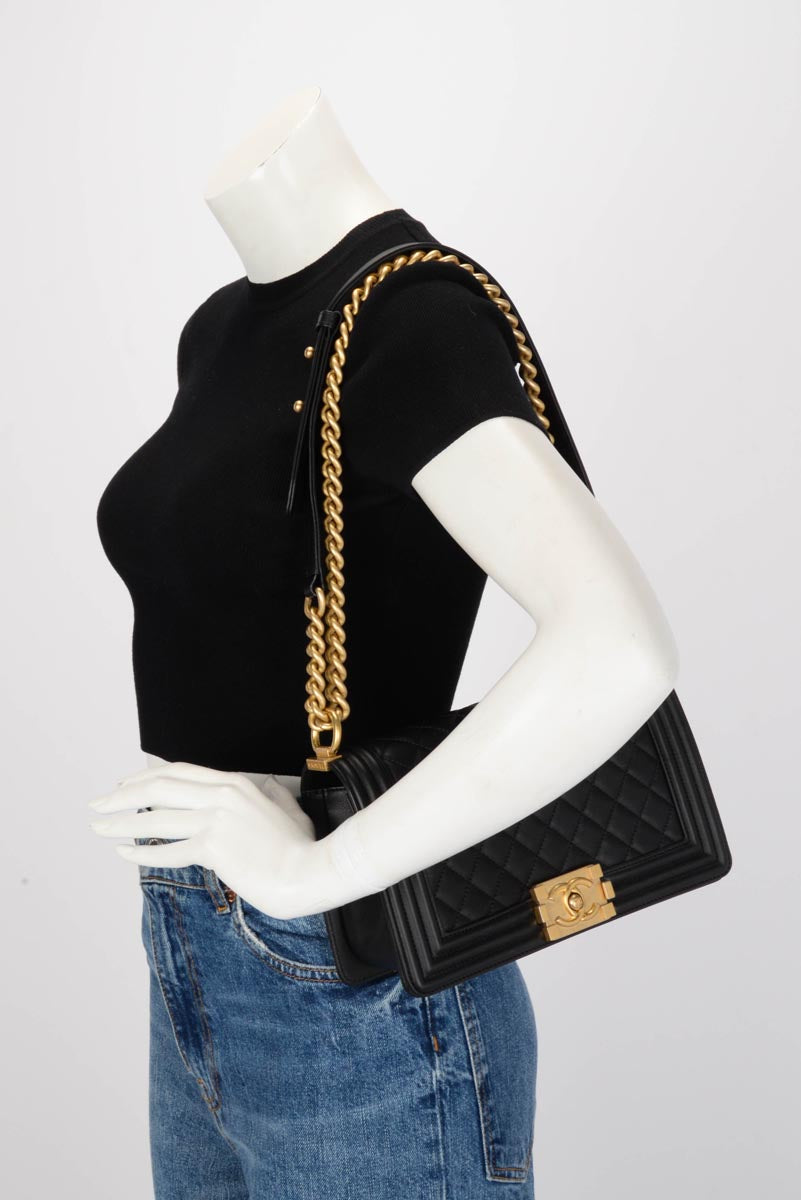 Chanel Black Quilted Lambskin Old Medium Boy Bag
