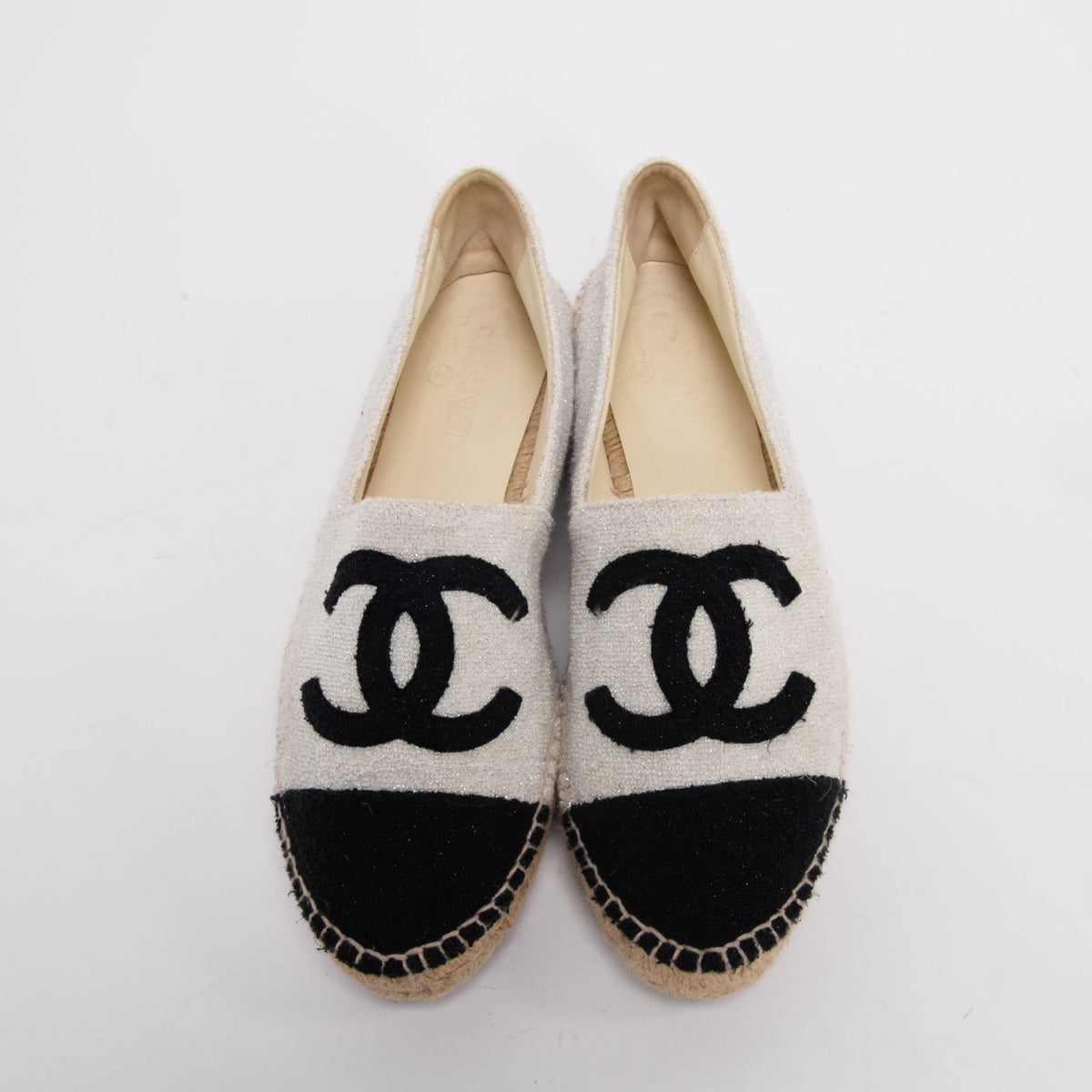 Chanel Light Grey Lurex Boucle CC Espadrilles 41