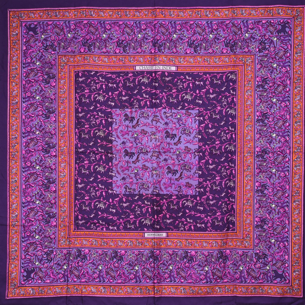 Hermes Violet Silk Chasse En Inde Scarf