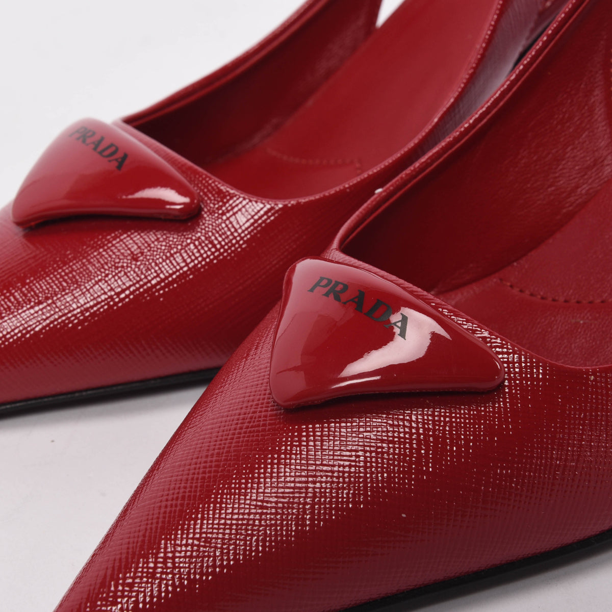 Prada Red Patent Saffiano Logo Slingback Pumps 40