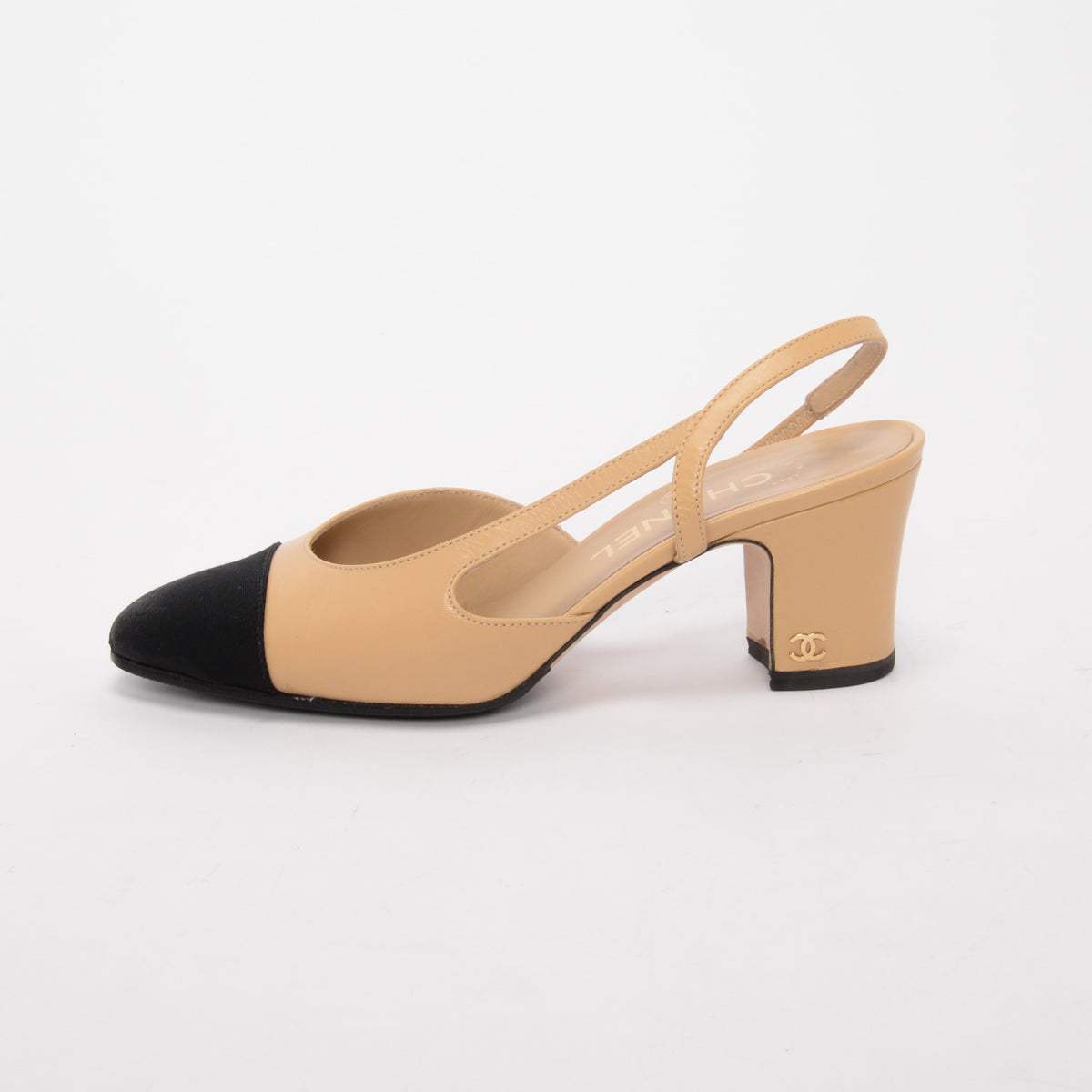 Chanel Beige & Black Goatskin Slingback Pumps 36