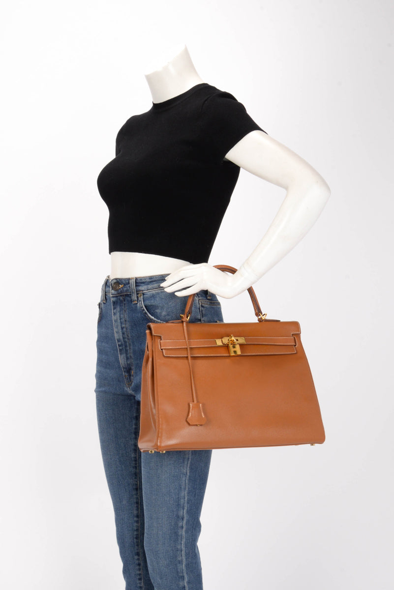 Hermes Vintage Gold Courchevel Kelly 35 GHW