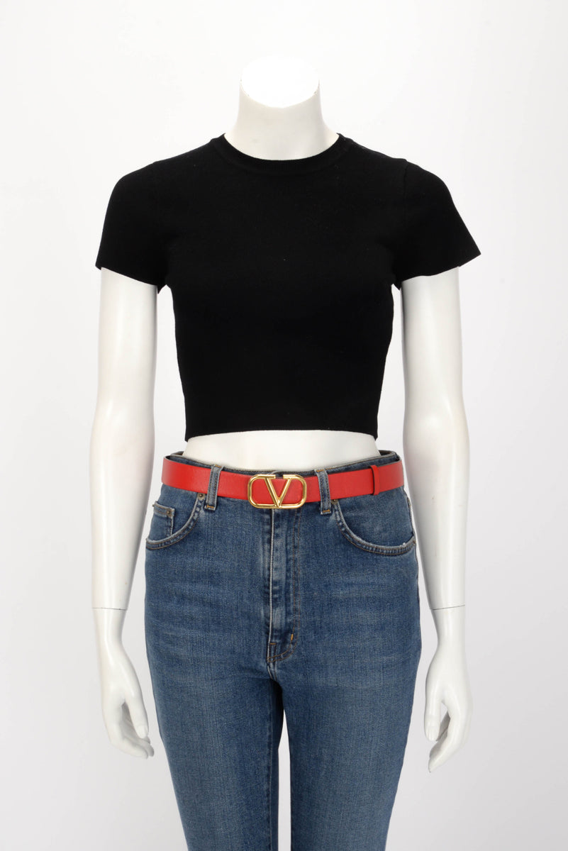Valentino Red & Burgundy Glossy Calfskin Vlogo Reversible Belt