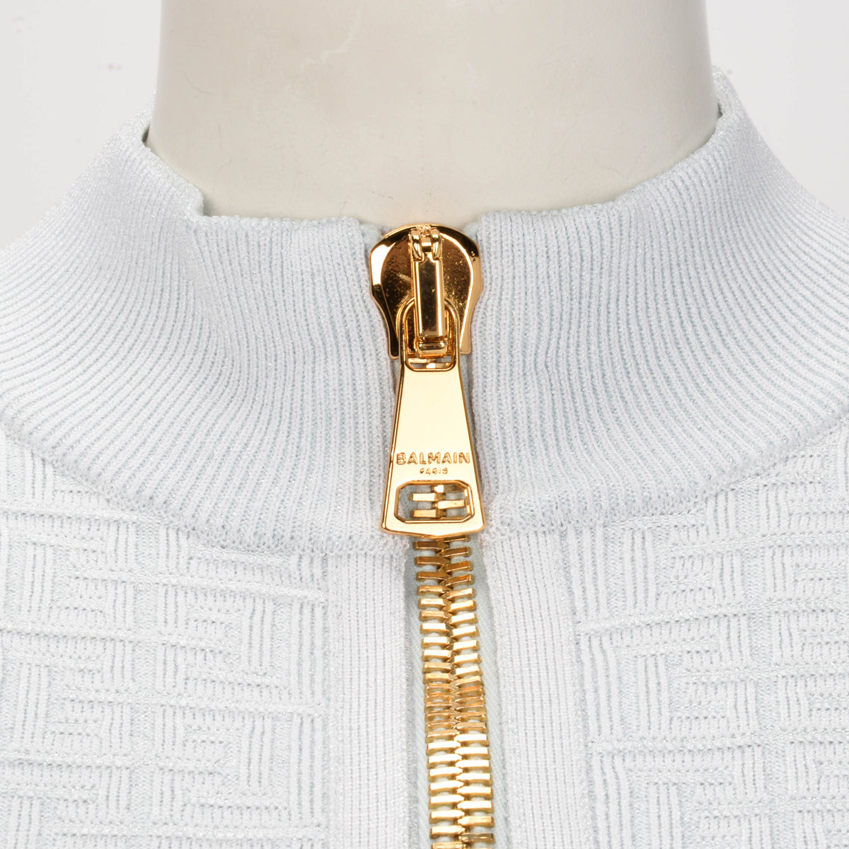 Balmain Light Blue Jacquard Knit Monogram Zip Jacket FR 46