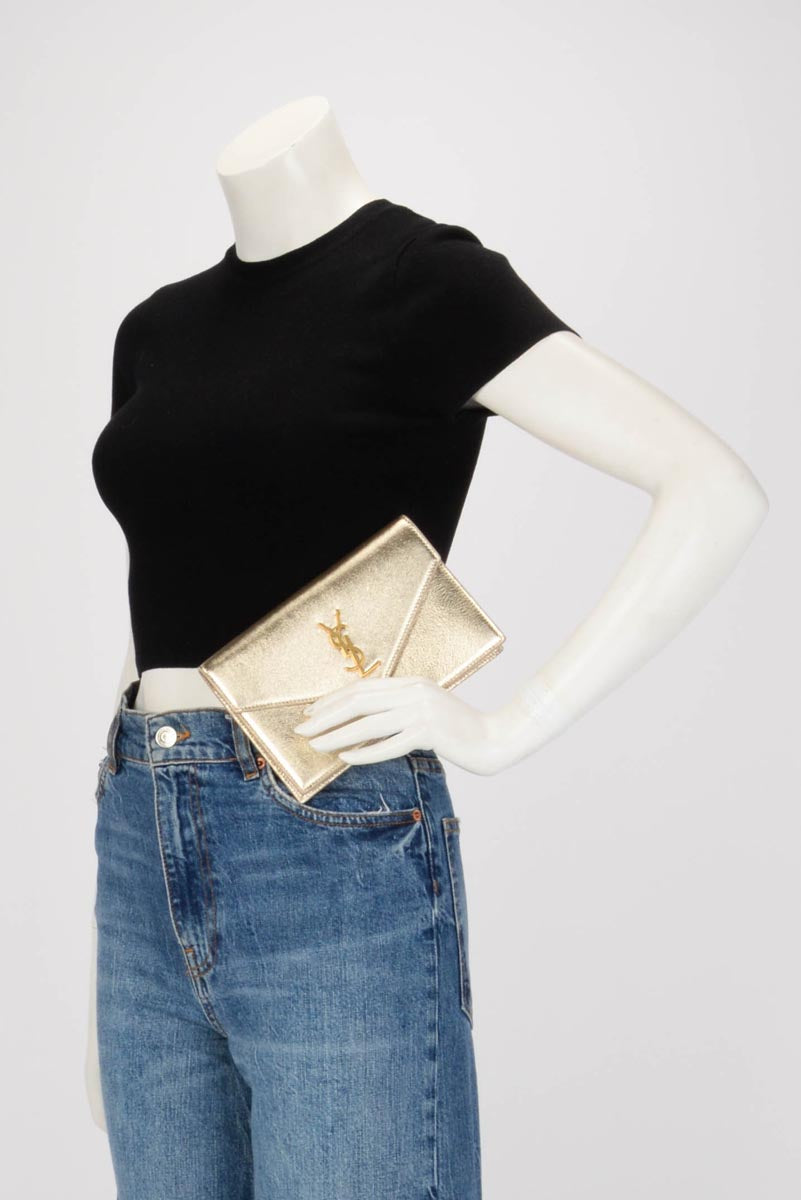 Saint Laurent Gold Calfskin Envelope Chain Wallet Clutch