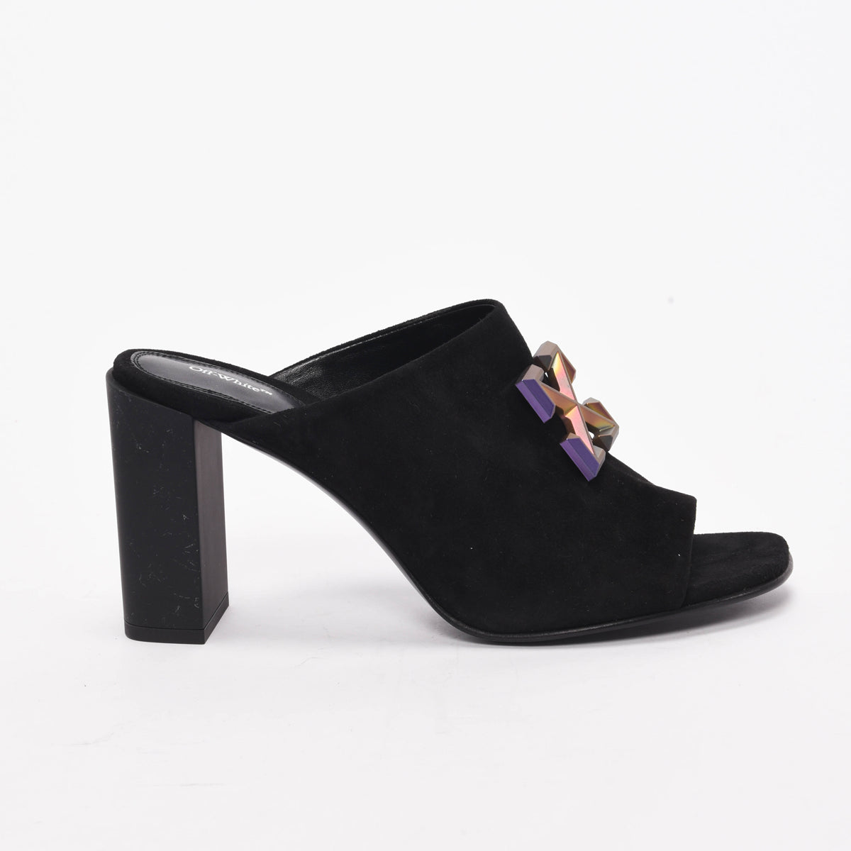 Off-White Black Suede Metallic Arrow Mules 40