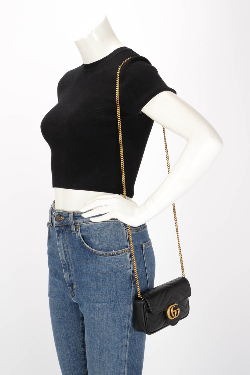 Gucci Black Matelasse GG Marmont Super Mini Bag