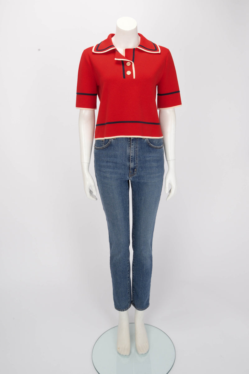 Gucci Red Knit Boxy Cropped Polo M