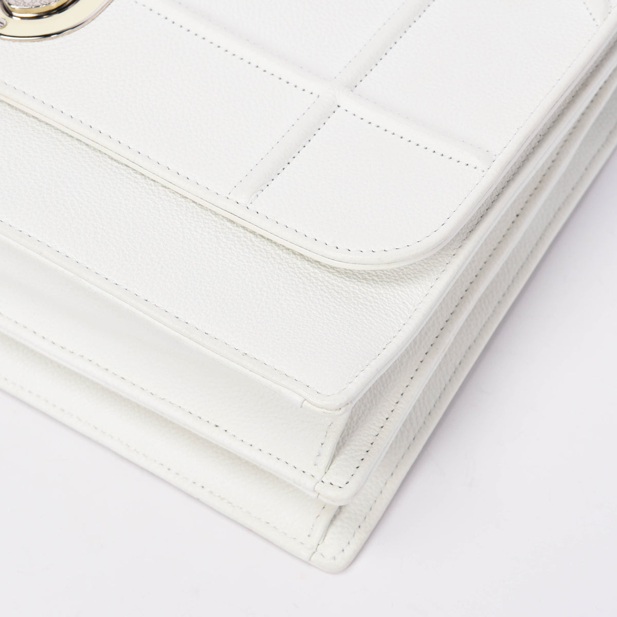 Dior White Grained Calfskin Diorama Flap Large Bag